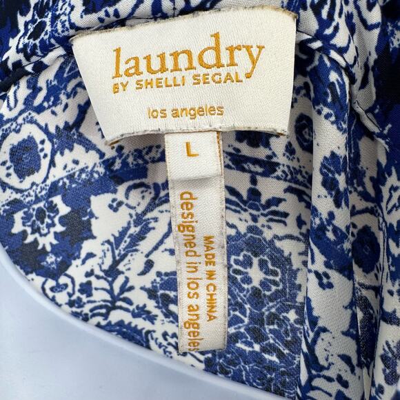 Laundry by Shelli Segal Blouse Sleeveless Tank WMNS L Royal Blue Printed V-neck - Picture 7 of 8